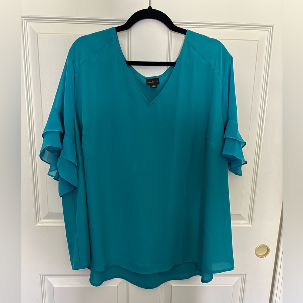 Worthington Teal Blouse with Ruffle Sleeves Plus Size 3x